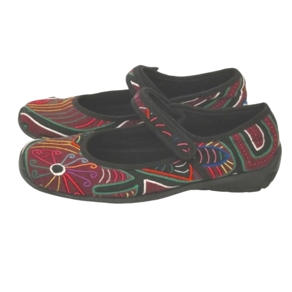 Jaypa Womens Mary Jane Mola Shoes Size 37 US 6.5 Stitched Prints Artsy Handmade - Picture 1 of 9